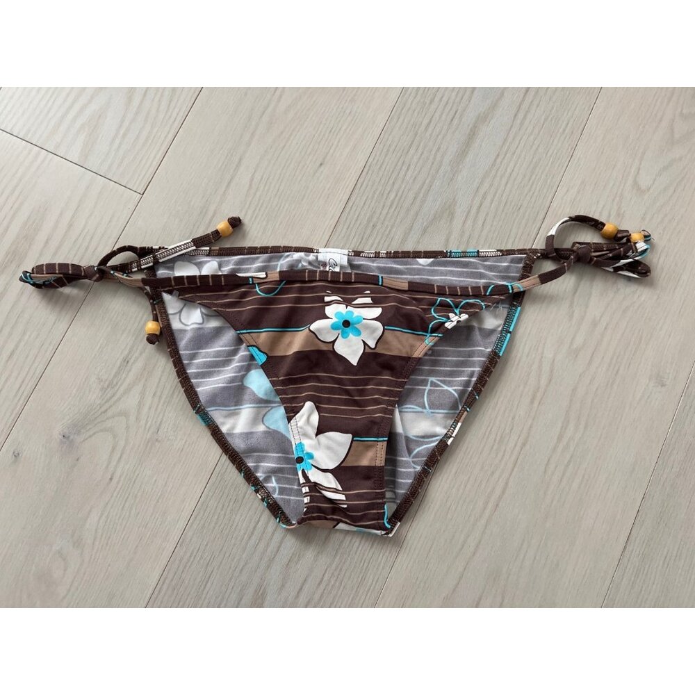 BCE Swim Bikini Bottom Side Ties Brown Floral ( L )